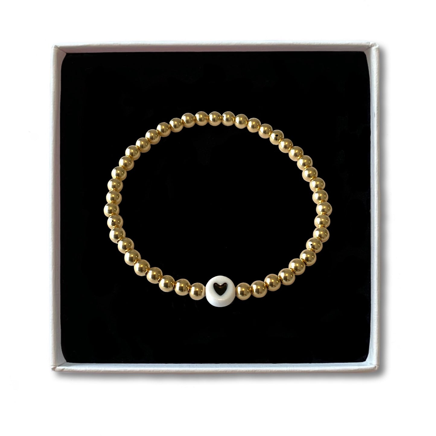 Gold Filled Perlenarmband - weiß/herz