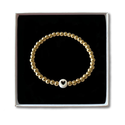 Gold Filled Perlenarmband - weiß/herz
