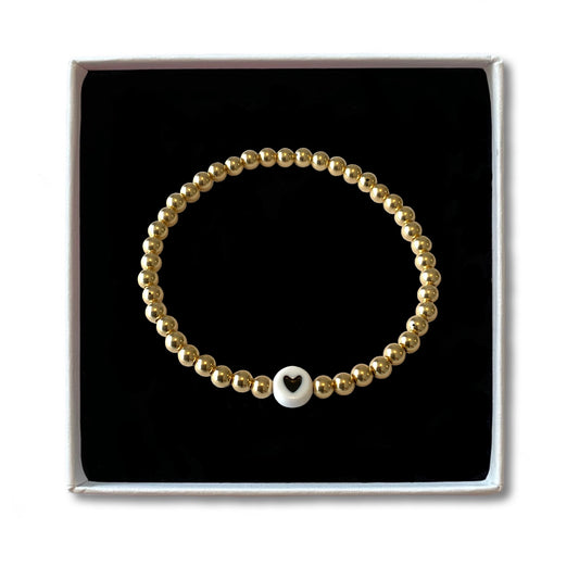 Gold Filled Perlenarmband - weiß/herz